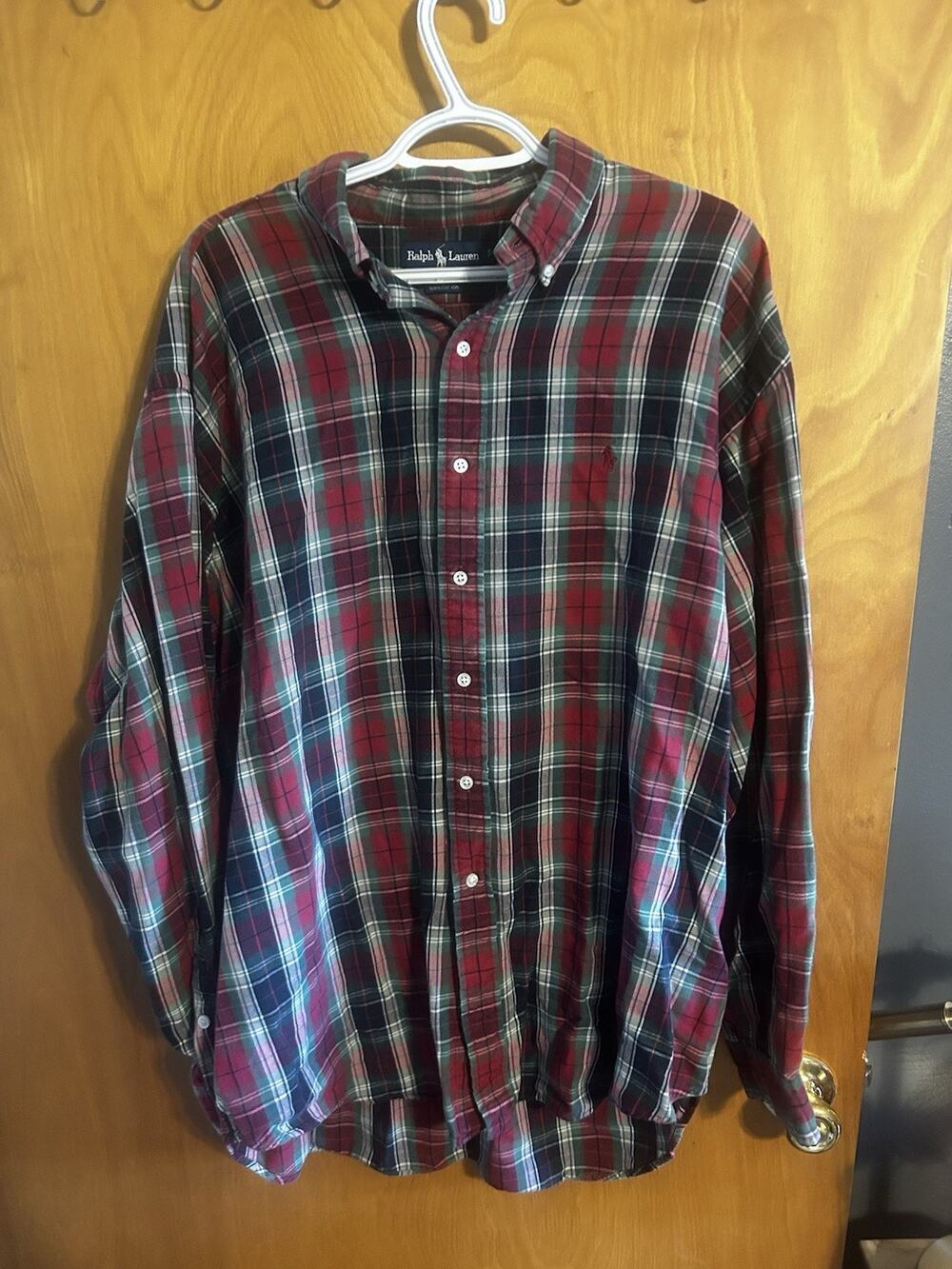 Ralph Lauren Blake Men's XL Red Green Plaid 100% Cotton Button Down Shirt